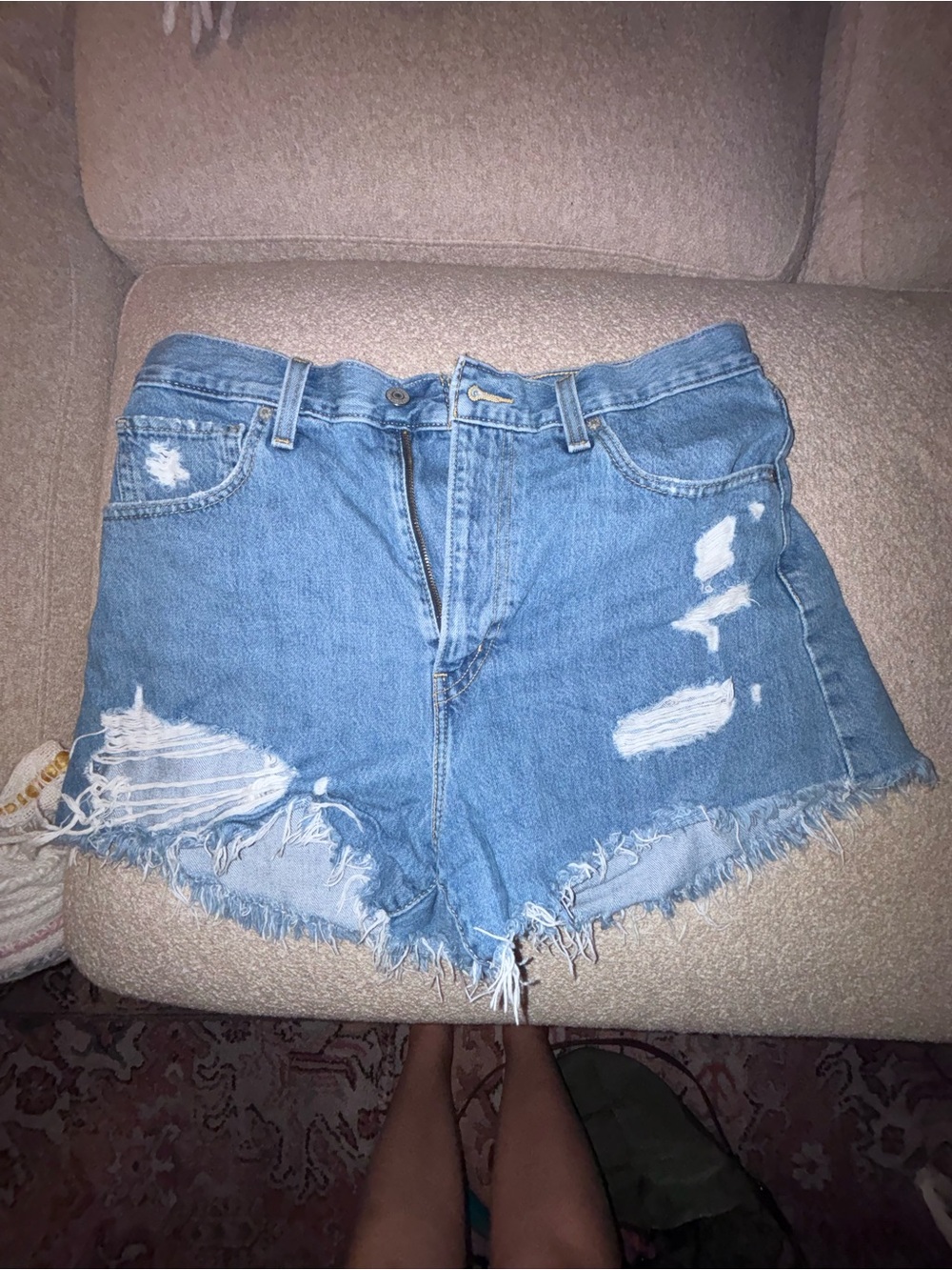 Levi's Light Blue Distressed High-Waist Jean Shorts